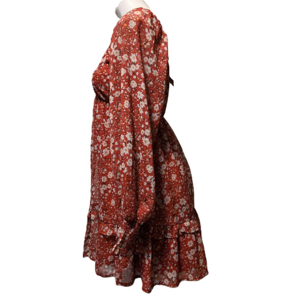 New Peach Love California boho dress Women's small red floral babydoll peasant - Picture 9 of 16